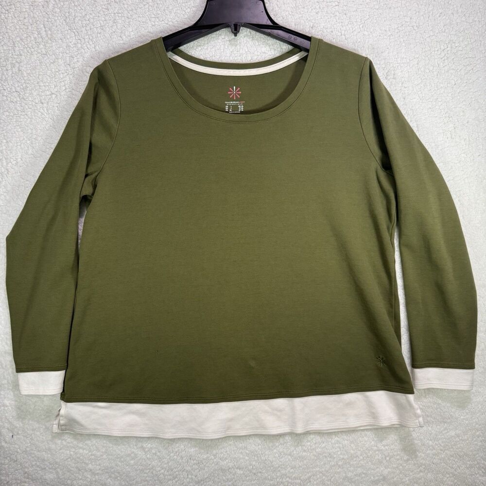 Issac Mizrahi LIVE! Layered Long Sleeve Green Round Neck, Casual, Size Large